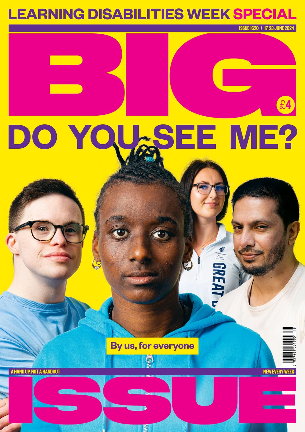 The cover of The Big Issue magazine features four people with learning disabilities and the words 