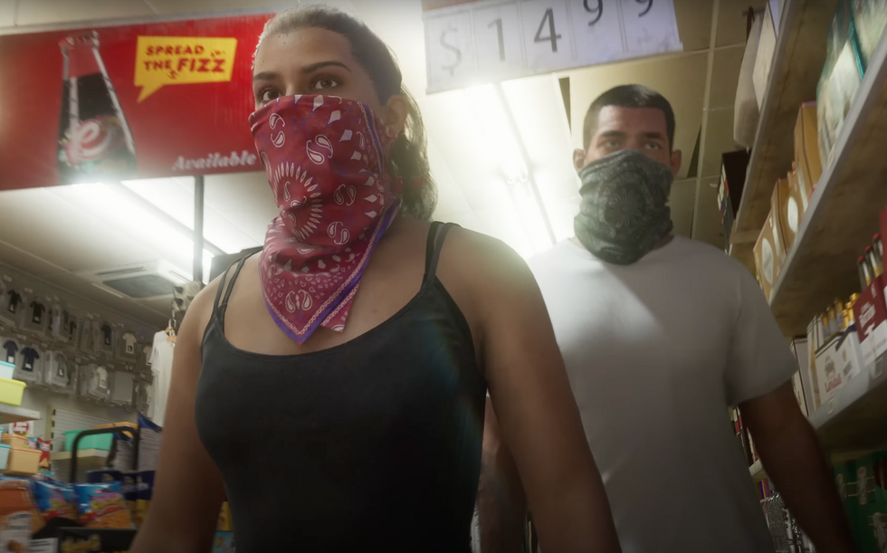 A screenshot of Lucia and Jason from the GTA 6 trailer