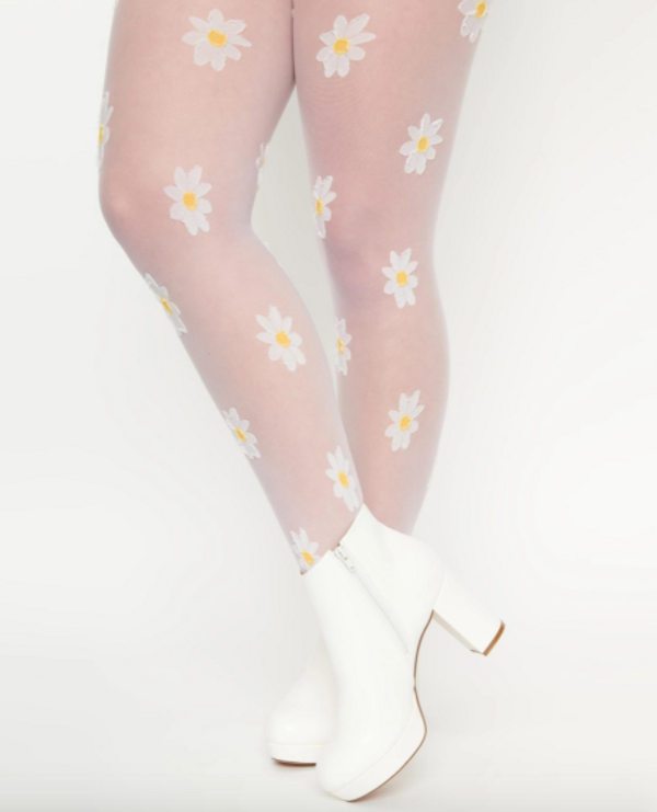 Sheer White Daisy Tights – Unique Vintage