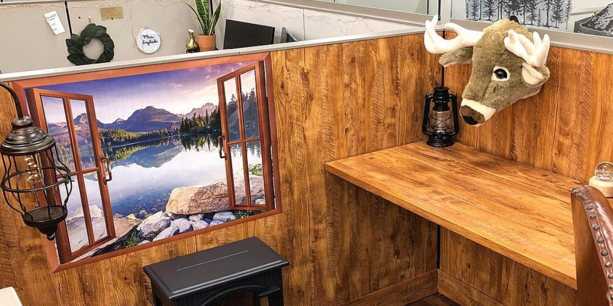 Guy asks boss if he can decorate cubicle - gives it wood paneling ...