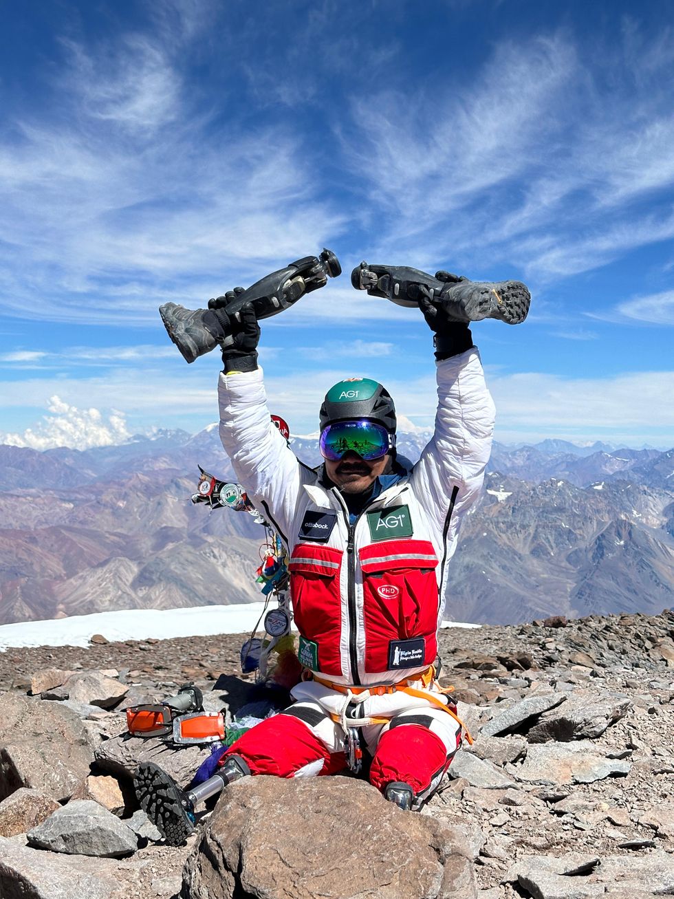 Double-amputee mountaineer summits tallest mountain in southern hemisphere