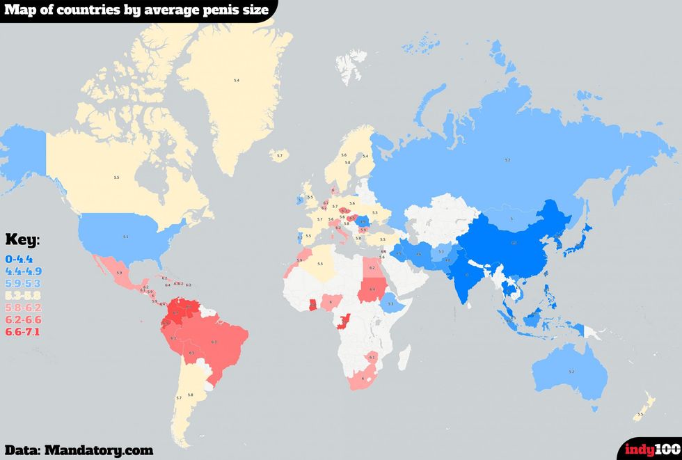 Map reveals which country has the largest average penis size