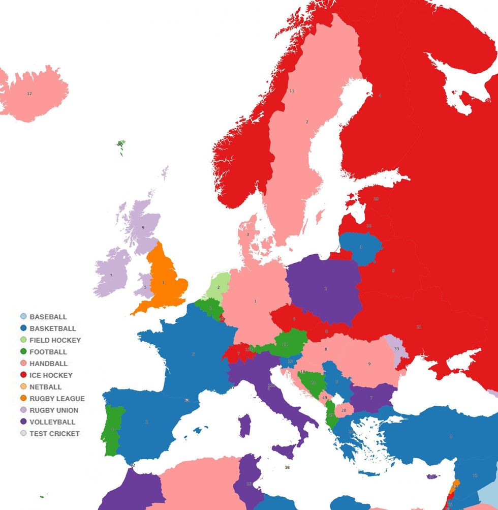 The world map according to which sport each is country is best at ...