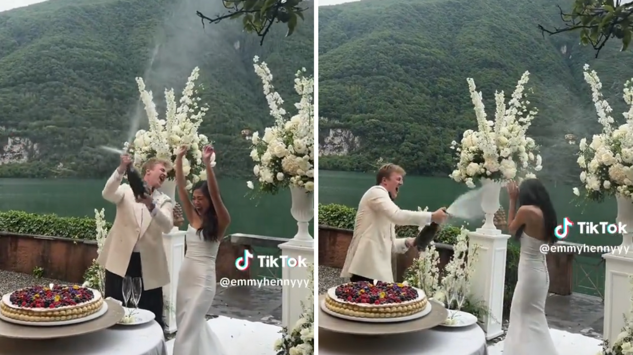 Groom responds to 'getting cancelled' after spraying wife with champagne at their wedding