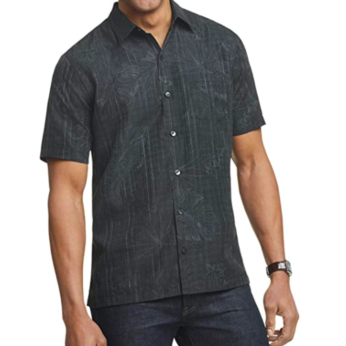 Van Heusen Men's Air Tropical Short Sleeve Button Down Poly Rayon Shirt ...