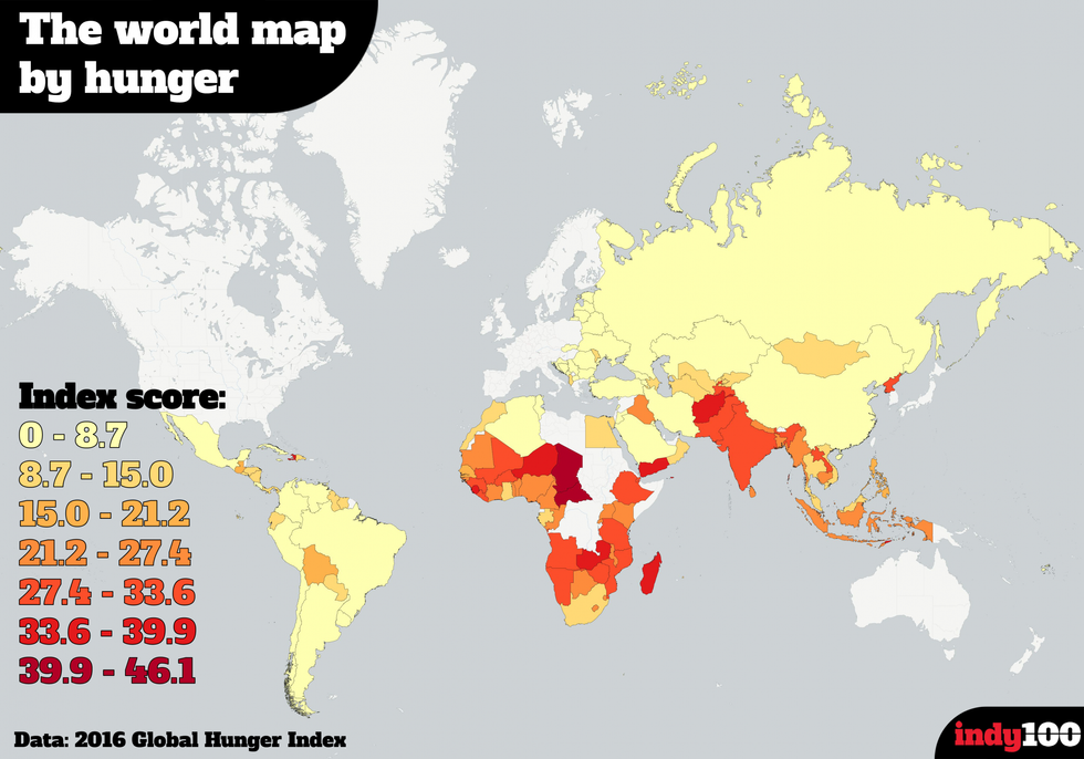 A map of the hungriest countries in the world indy100 indy100