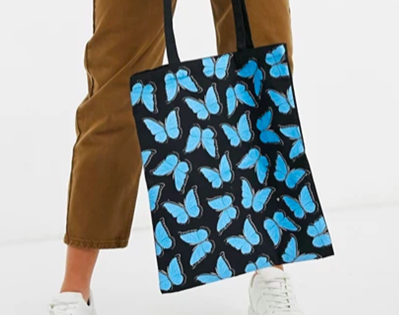 Fashionable Minimalist Butterfly & Line Print Canvas Tote Bag