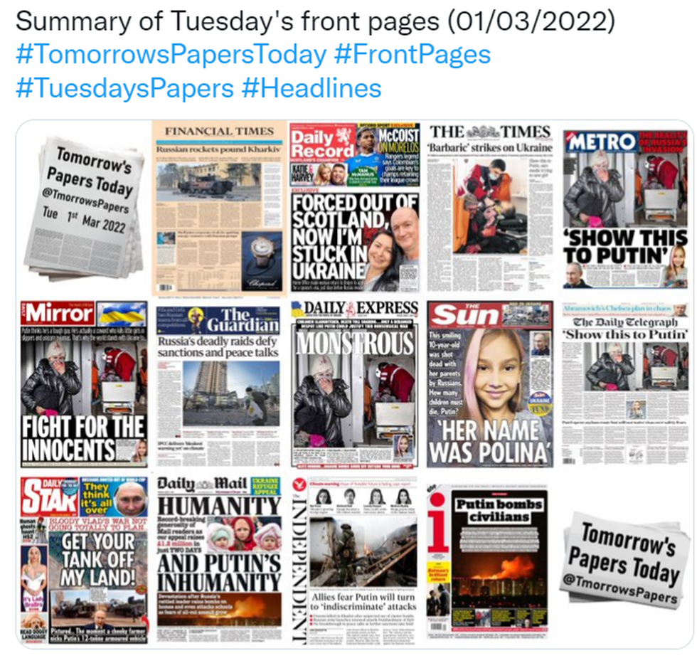 How newspaper front pages have covered Russia's invasion of Ukraine so ...