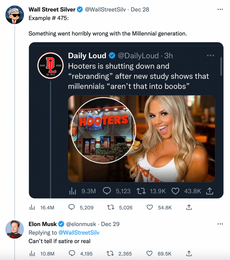 Elon Musk relieved Hooters isn't closing down over a 'dislike of