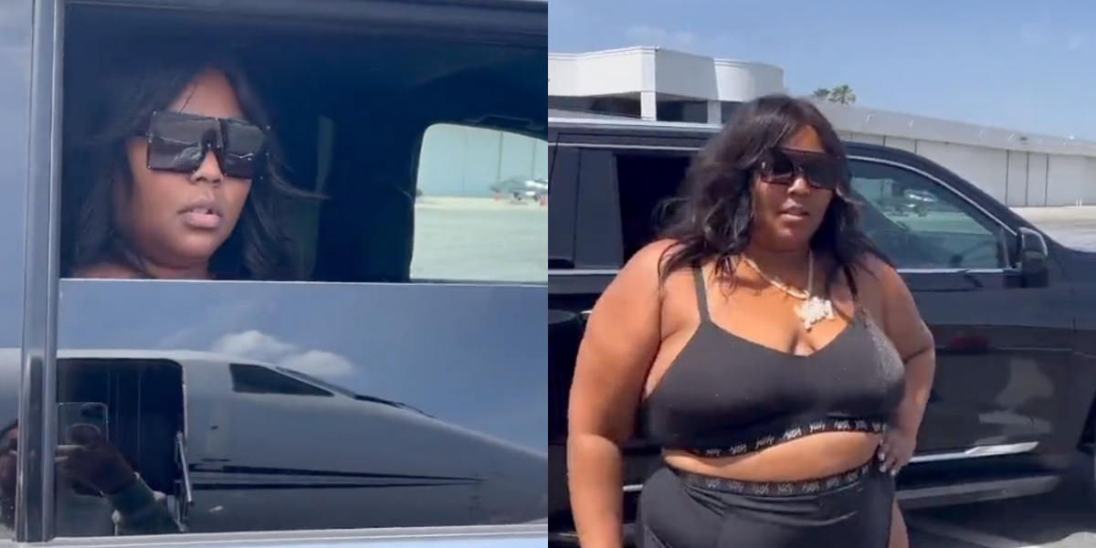 Lizzo wears cut-out leggings from shapewear brand Yitty on private jet