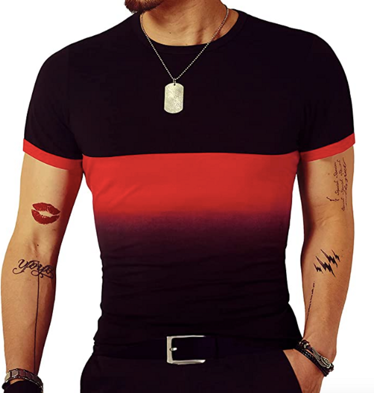 LOGEEYAR Mens Slim Fit T-Shirt Contrast Color Tee | indy100