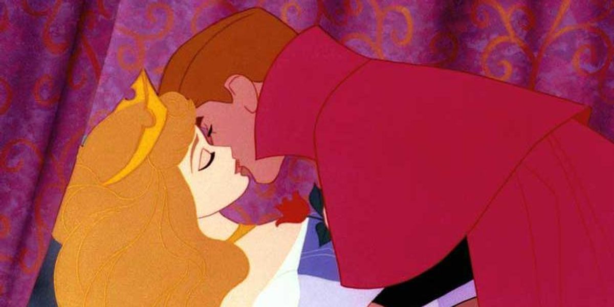 sleeping beauty and prince kiss