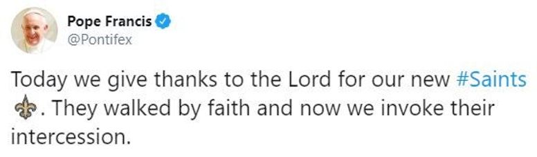 Pope Francis unintentionally tweets about the #Saints⚜️, causing