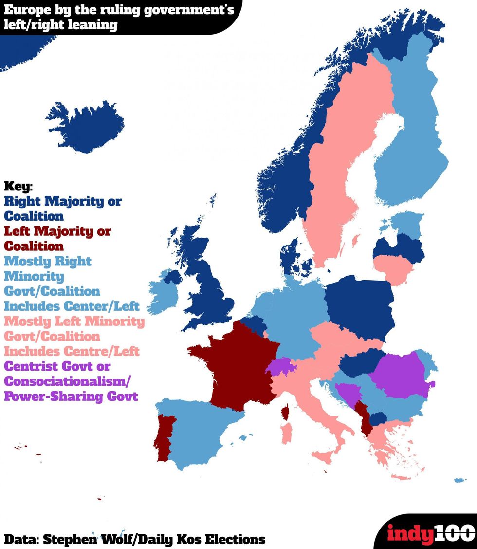 The map of Europe by how right- or left-wing the government is ...