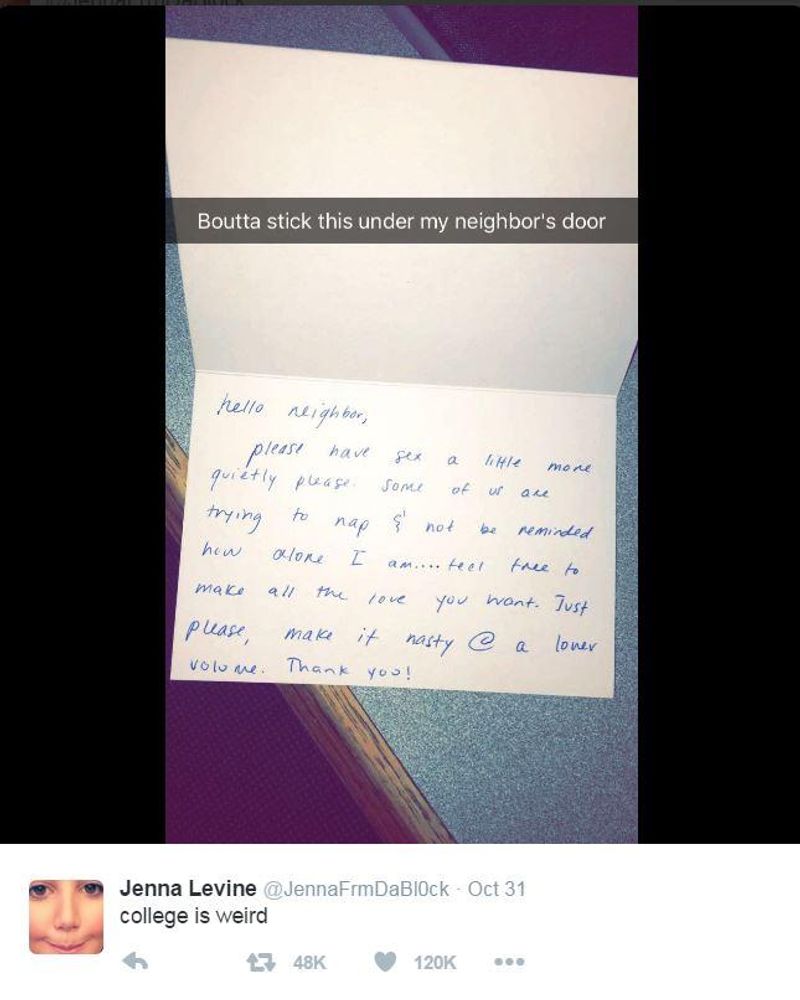 Student writes letter to a neighbour having loud sex, and gets very  surprising letter in response | indy100 | indy100