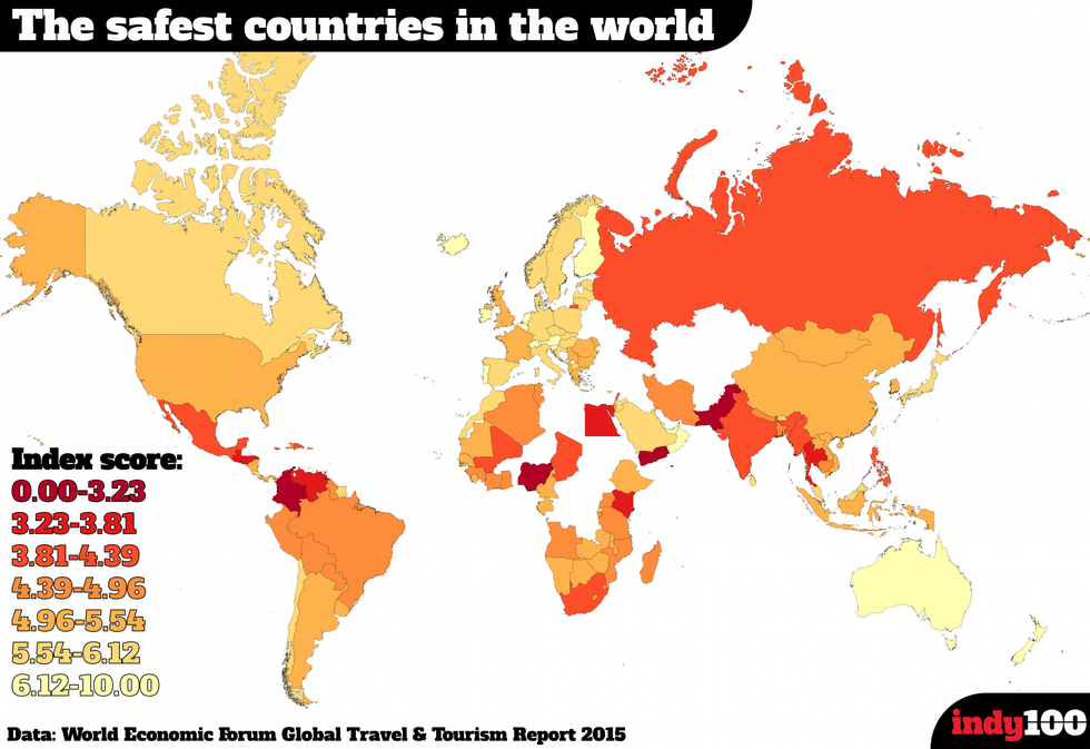 A map of the world's safest countries indy100 indy100