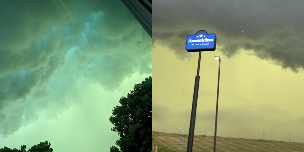 Skies turn green during South Dakota storm / X