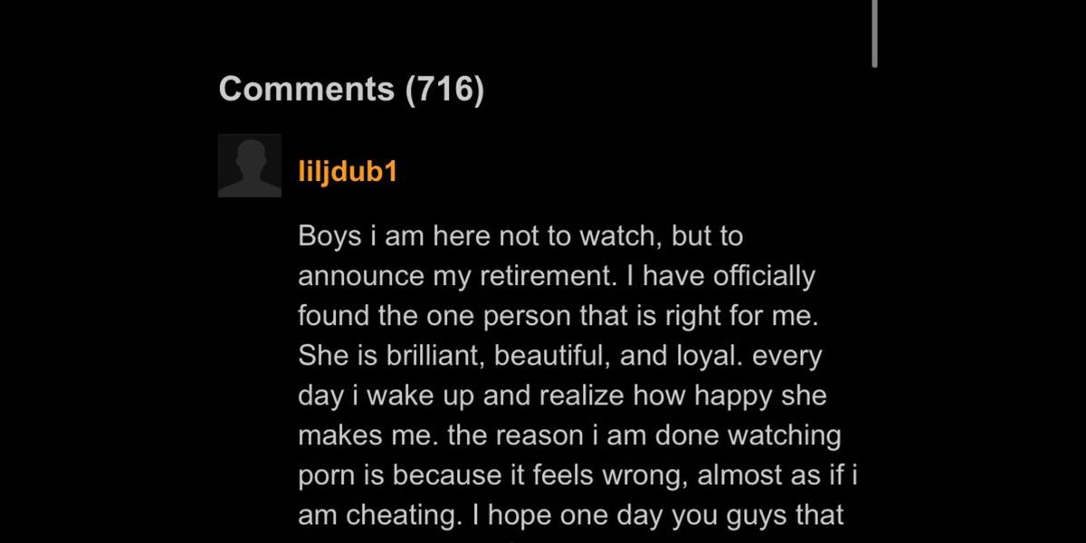 1200px x 600px - Man 'retires' from Pornhub with touching statement after finding love |  indy100