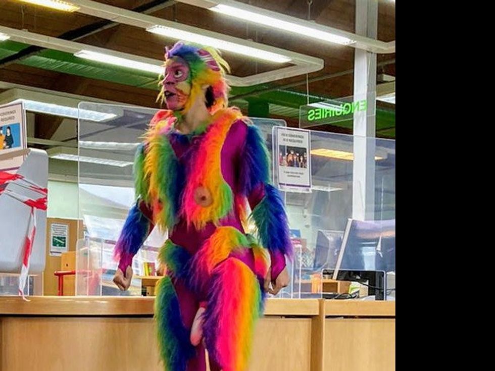 Library Dildo - Actor in monkey costume with fake penis and bare bum was invited to library  to encourage children to read | indy100