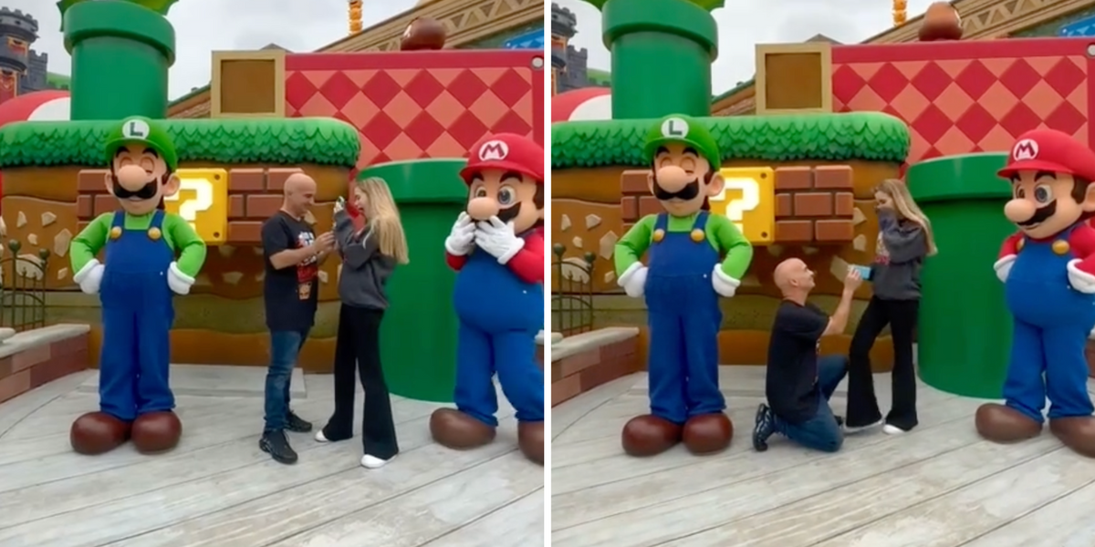 Marriage Proposal At Super Mario World Goes Viral For Luigi S Reaction Indy100